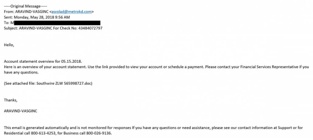 phishing email example screenshot