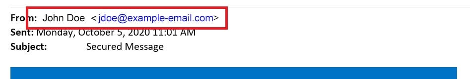 address line of email phishing example screenshot