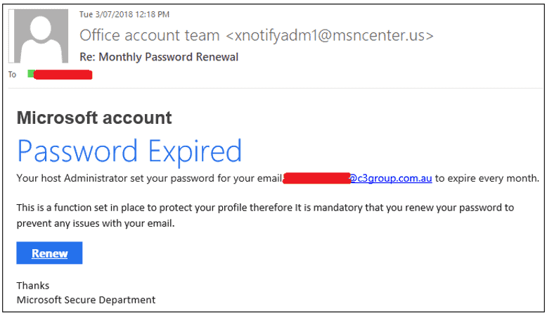 email phishing example screenshot