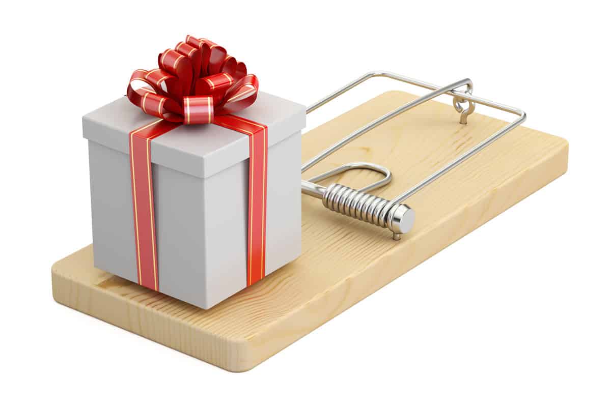 wrapped gift on mouse trap