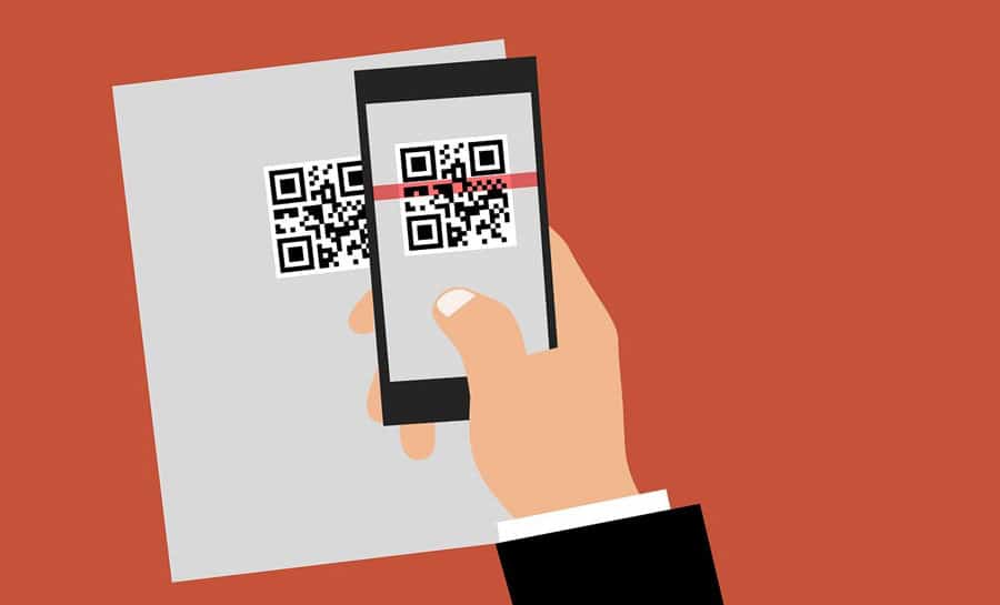illustration of scanning QR code with smart phone